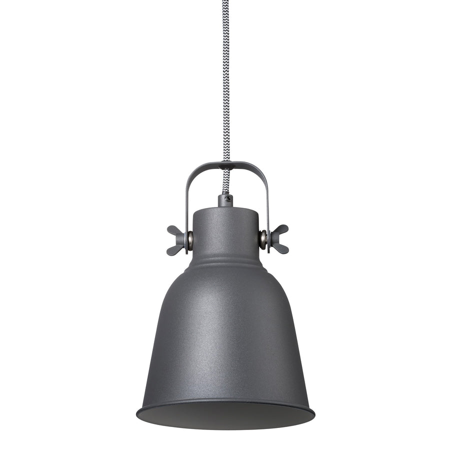 Détail de l'abat-jour conique gris anthracite, bord inférieur et intérieur clair.