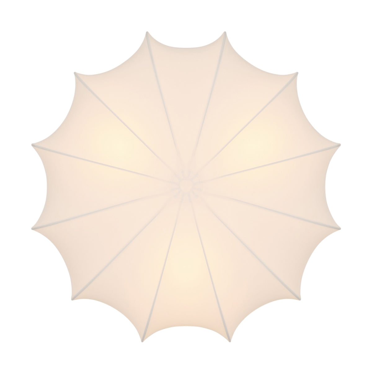 Vue de dessus du diffuseur blanc, plis rayonnants formant une corolle festonnée