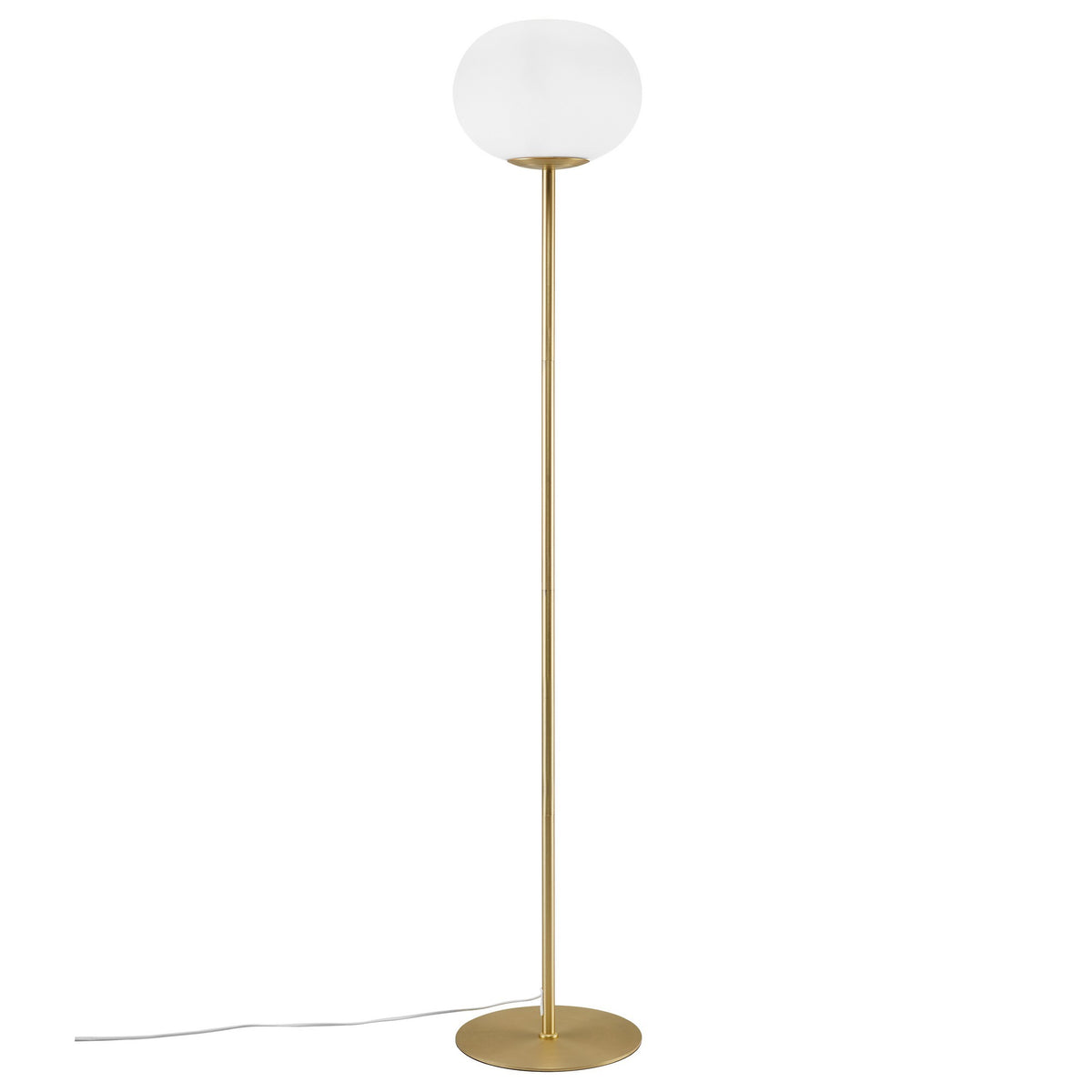 Globe de verre blanc éteint, détail du support laiton sous sphère