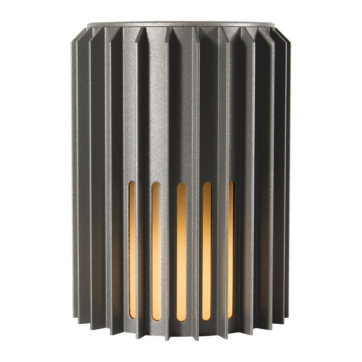 Produit de face, cylindre cannelé anthracite percé de cinq fentes lumineuses