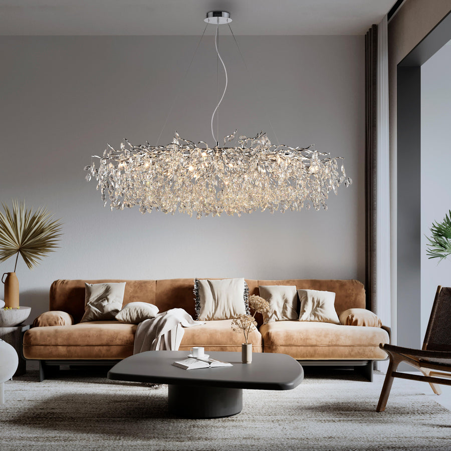 Suspension Ricicle 16 lumières chromée, cristal
