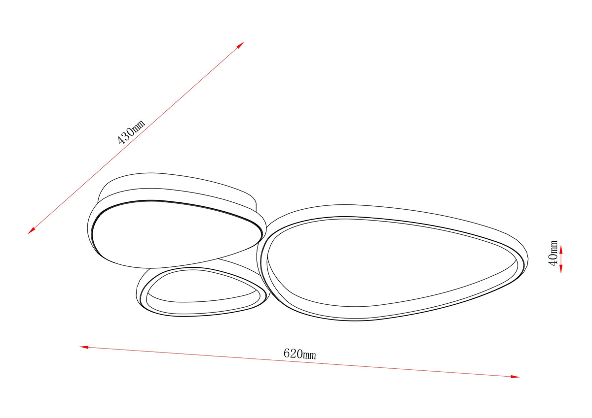 Schéma coté montrant 620 mm de largeur, 430 mm et 40 mm