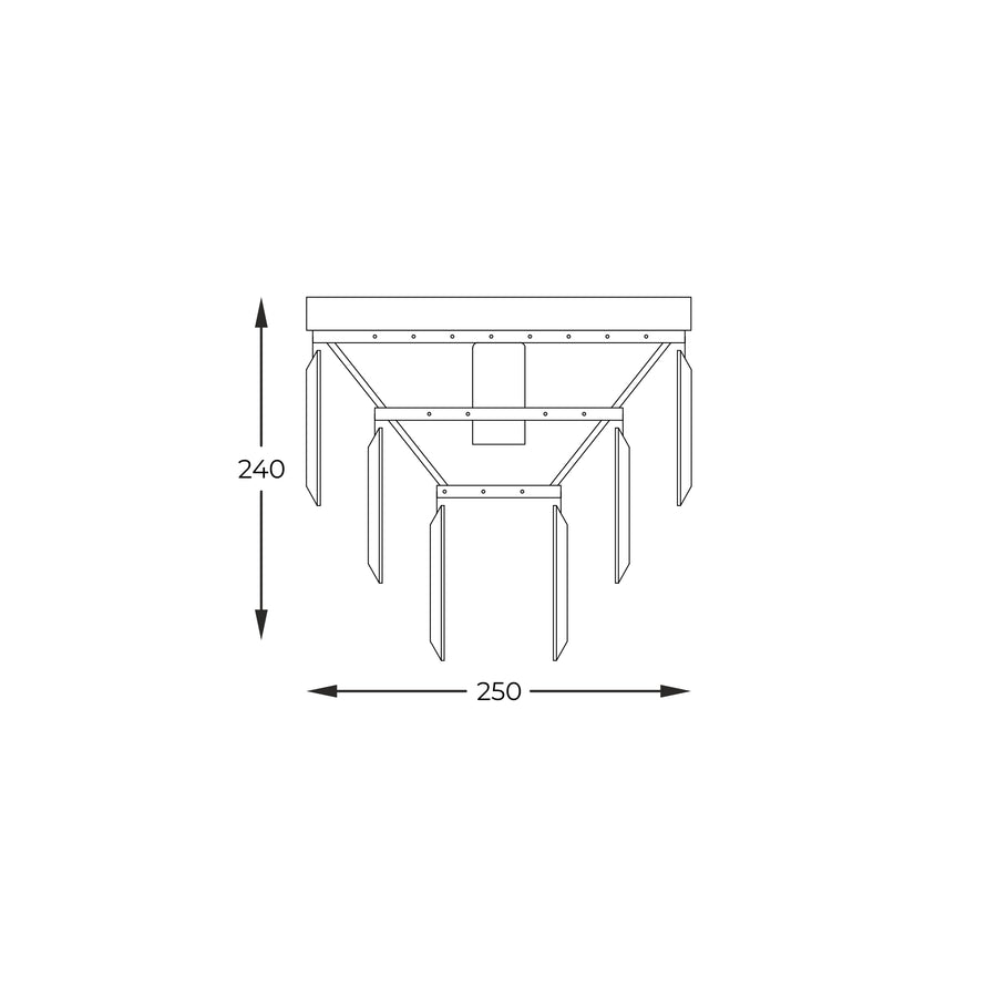 Schéma technique coté du plafonnier : hauteur 240 mm et largeur 250 mm.