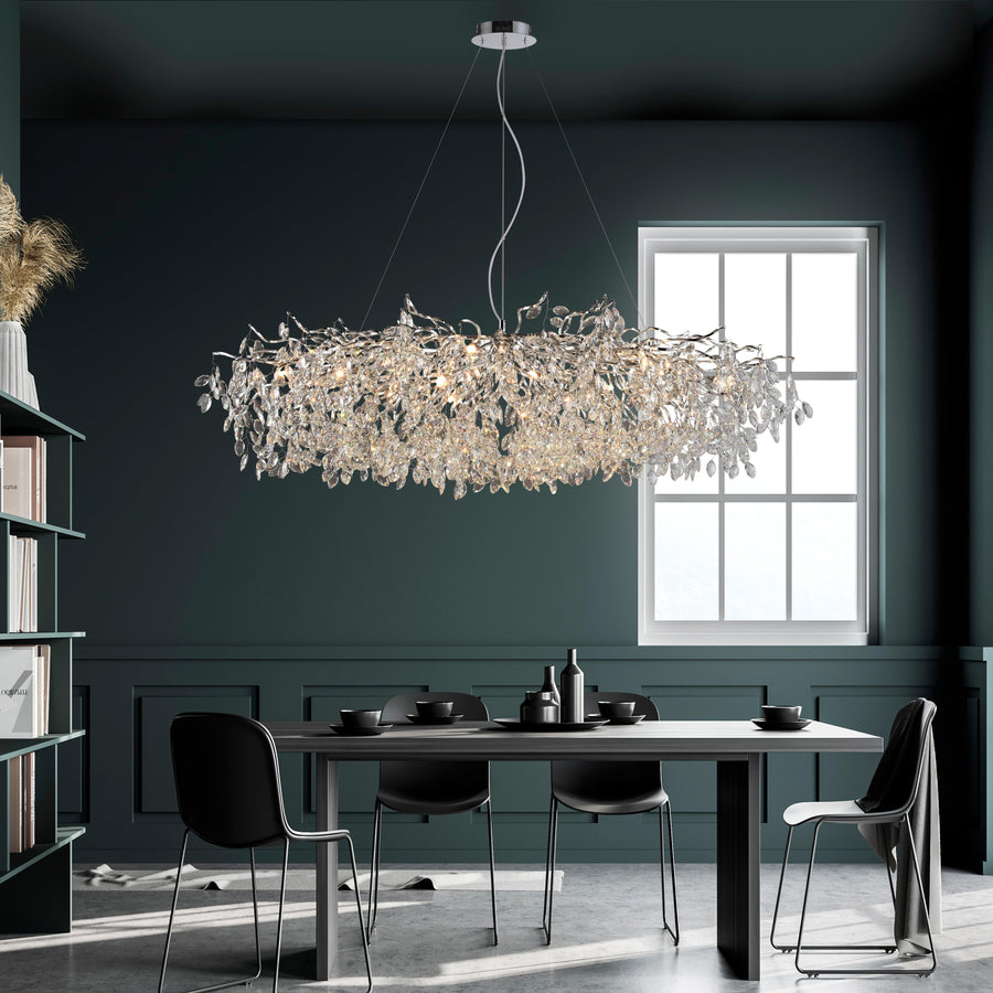 Suspension Ricicle 16 lumières chromée, cristal