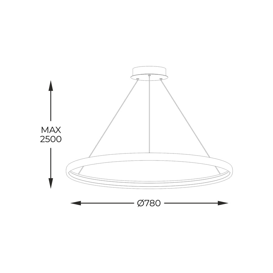 Schéma technique coté montrant diamètre 780 mm et hauteur maximale de 2500 mm