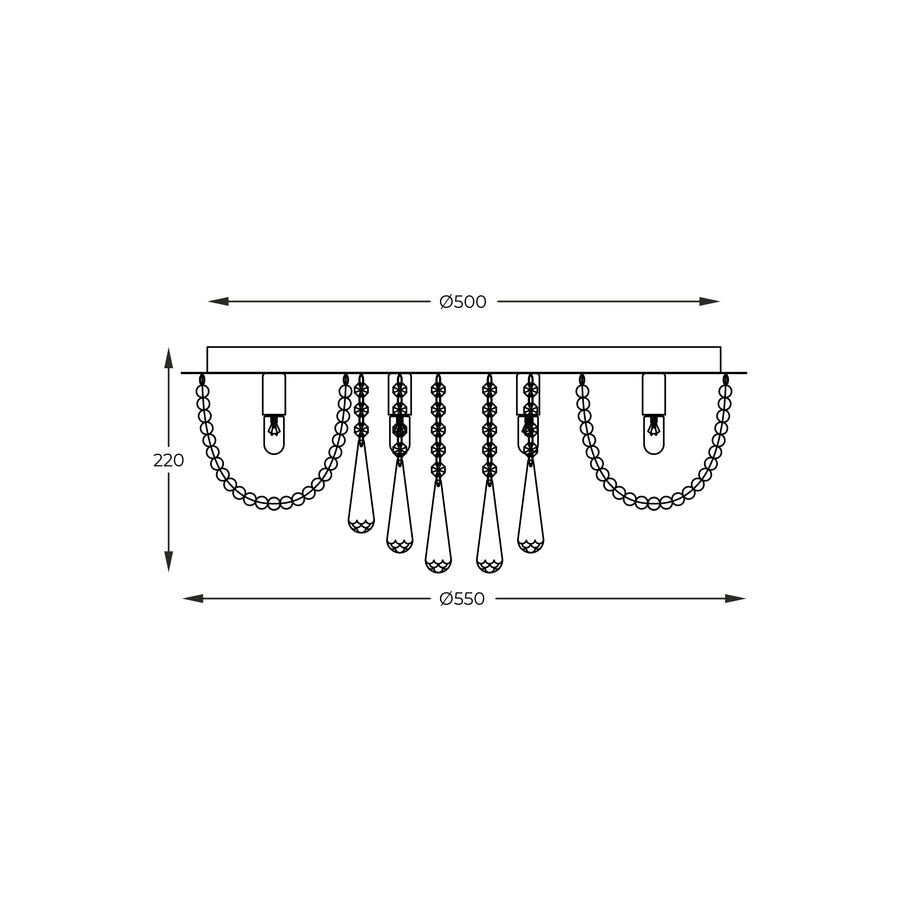 Schéma technique du plafonnier avec dimensions 500 et 550 mm, hauteur 220 mm.