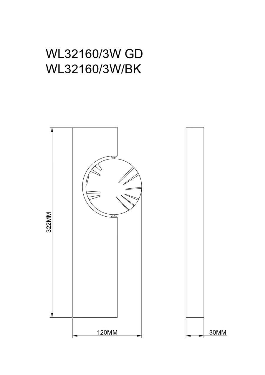 Schéma coté montrant hauteur 322 mm, largeur 120 mm et épaisseur 30 mm