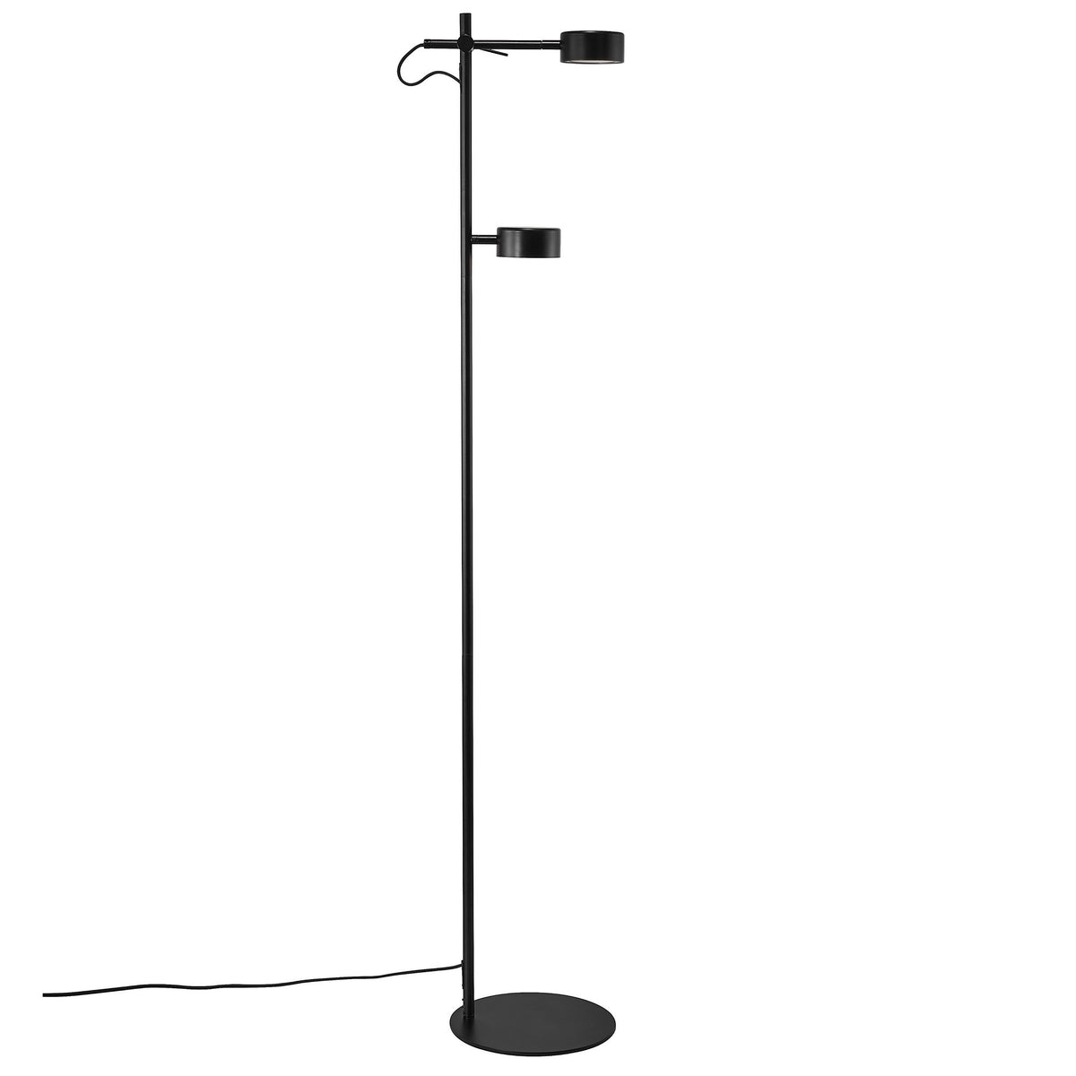 Même lampadaire noir de profil, mettant en évidence la structure fine et les deux têtes.