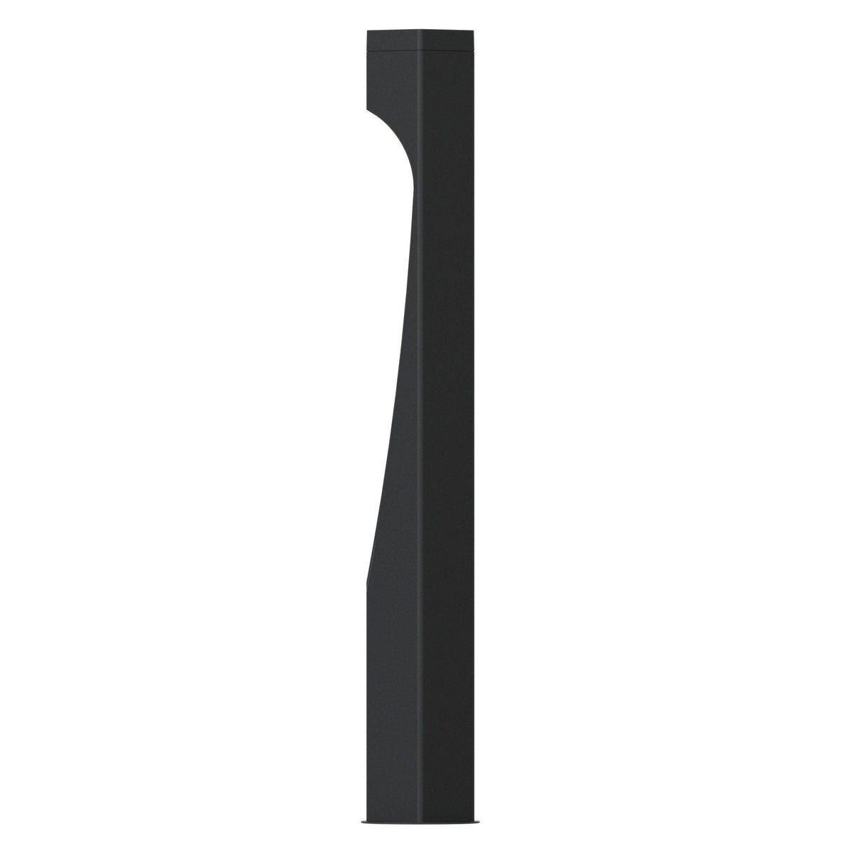 Profil latéral de la borne anthracite, découpe incurvée et diffuseur éteint.