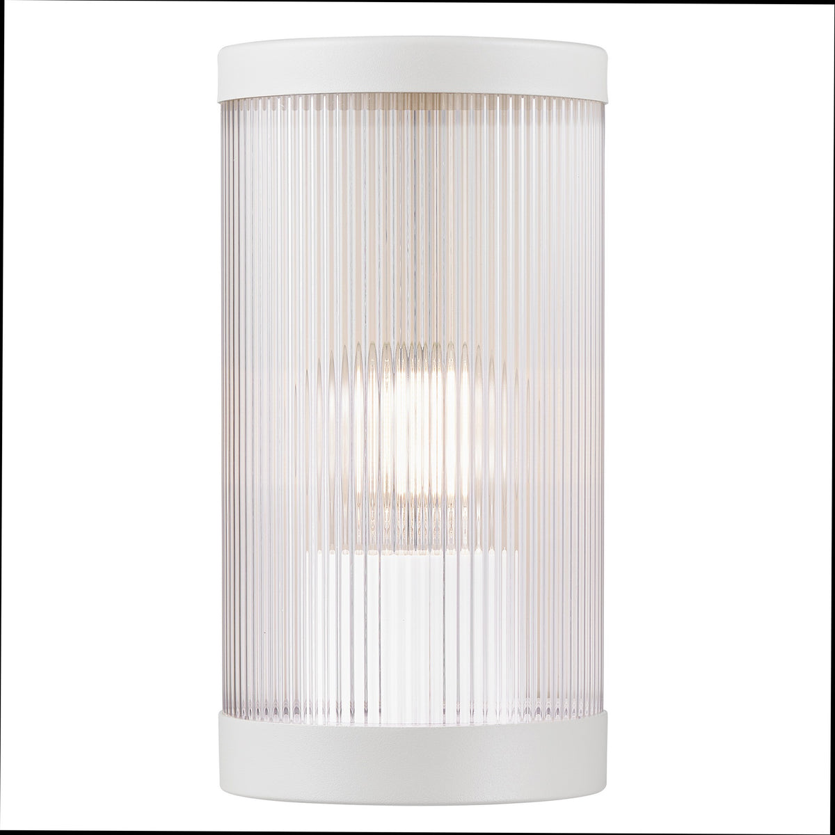 Diffuseur cylindrique en verre strié blanc, face avant isolée sur fond neutre