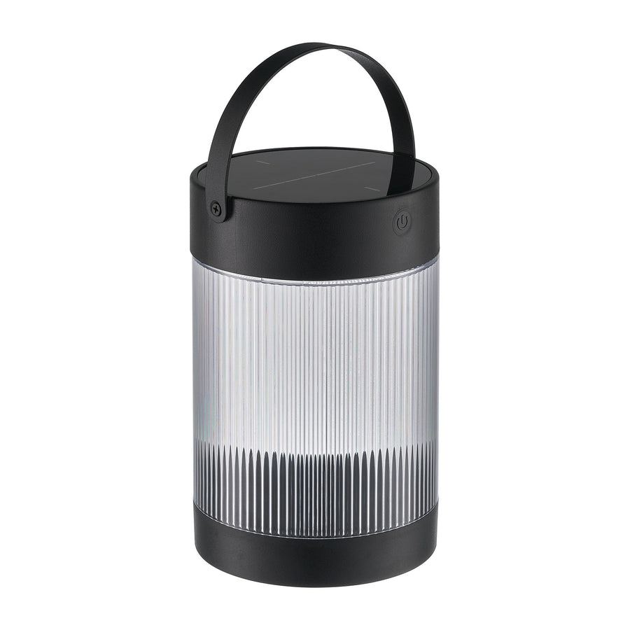 Vue de trois quarts du luminaire éteint, montrant le sommet et la base noirs.
