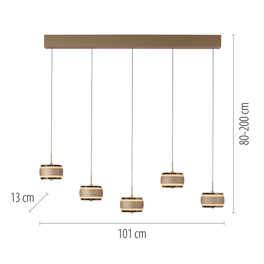 Suspension Pure Falling Rings marron et chromée, P 101 cm