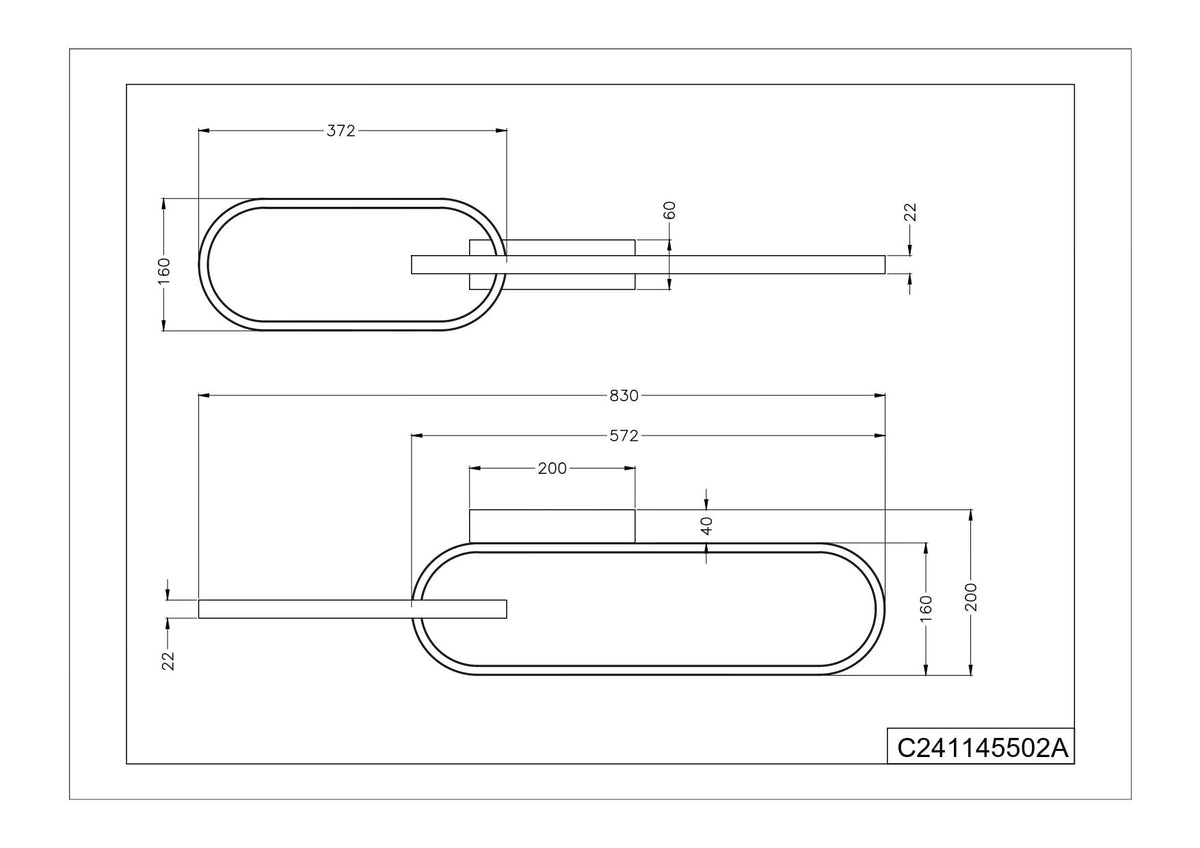 Schéma de dimensions du plafonnier avec les mesures 830, 572 et 200 mm.