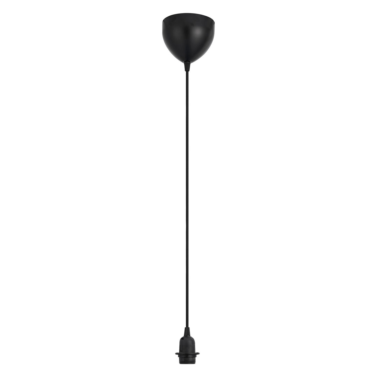 Câble de suspension noir avec rosace et douille, présenté seul sur fond blanc.