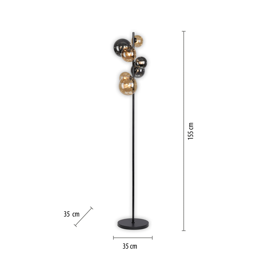 Lampadaire Popsicle 7 lumières fumé et ambré, verre