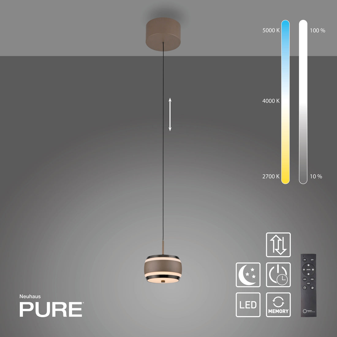 Suspension Pure Falling Rings marron et chromée (2503-97)