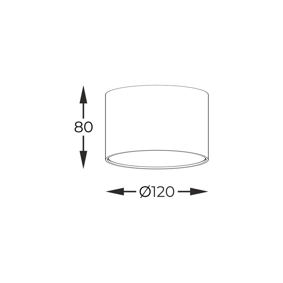 Schéma coté indiquant une hauteur de 80 cm et un diamètre de 120 cm