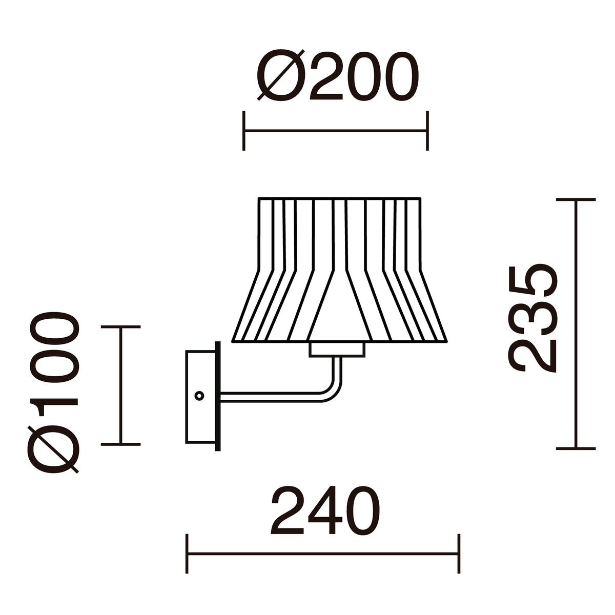 Schéma coté du luminaire : diamètre, hauteur et profondeur