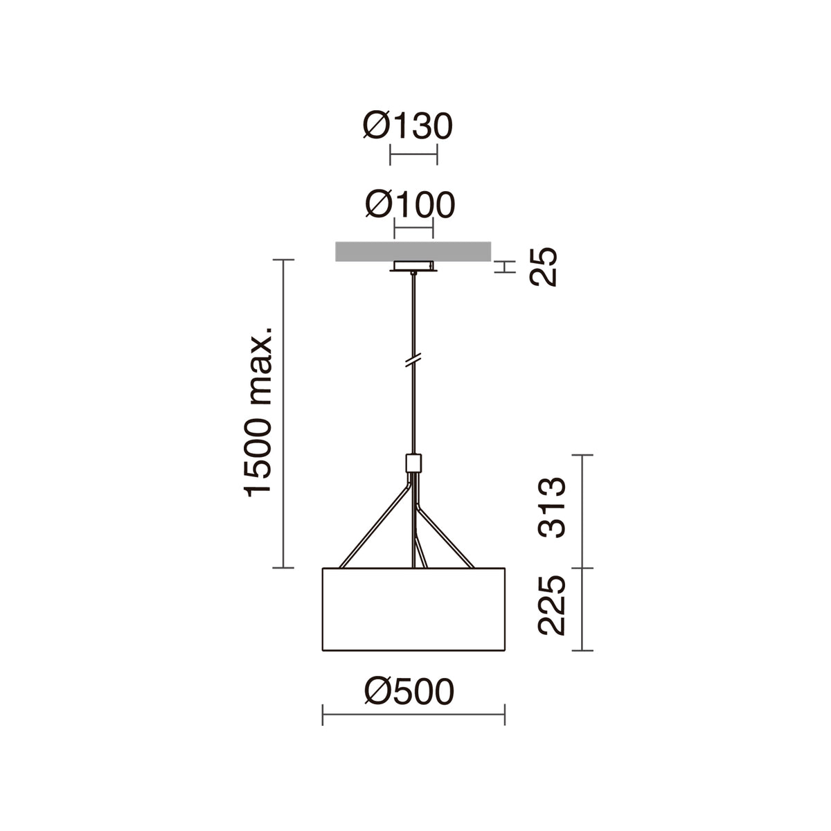 Suspension Diagonal 3 lumières, blanc synthétique