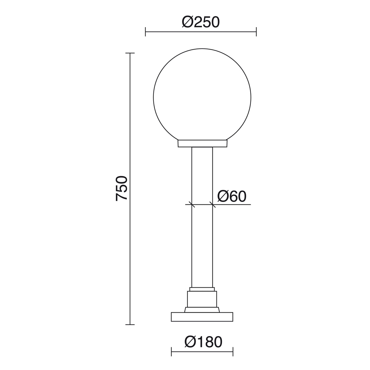 Borne extérieure Indura Globo IP65, noir, H 75 cm