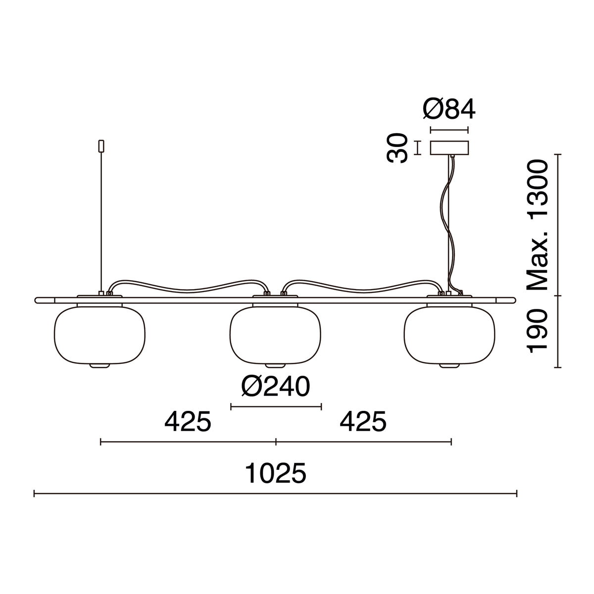 Suspension Krista 3 lumières, H 19 cm