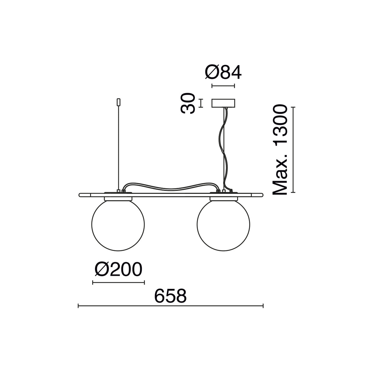 Suspension OXY 2 lumières, cristal opalisé noir albâtre