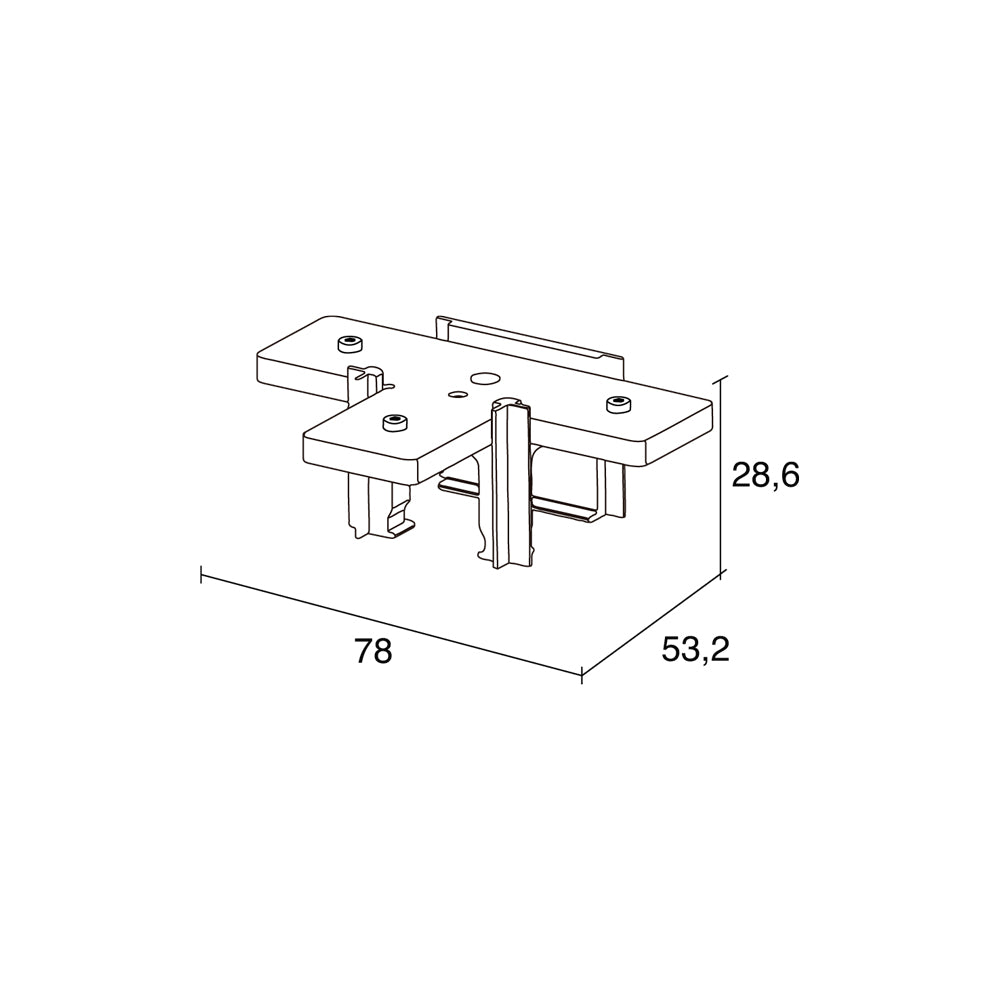 Schéma technique avec cotes : largeur 78 mm, profondeur 53,2 mm et hauteur 28,6 mm.