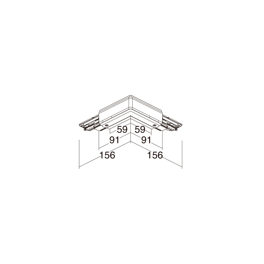 Schéma technique côté du coude : dimensions 156, 91 et 59 mm