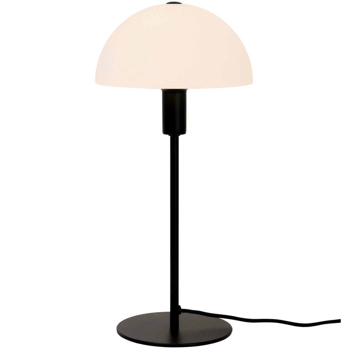 Version noire mate du luminaire, pied droit et base ronde plate
