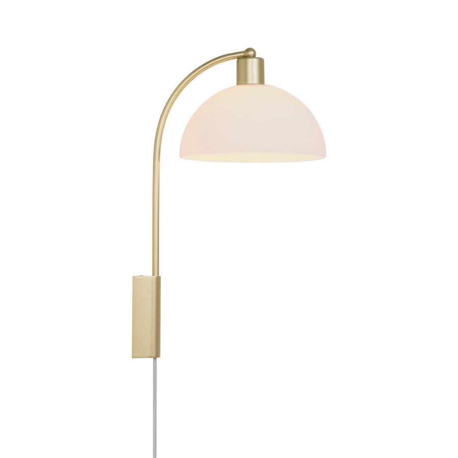 Luminaire mural vu de face avec diffuseur demi-sphérique en verre blanc ivoire
