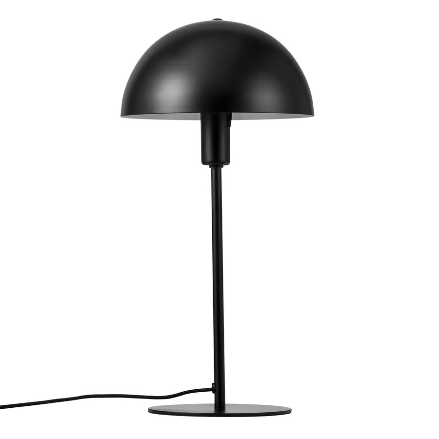 Lampe noire mate, abat-jour en dôme et pied cylindrique, cordon d'alimentation