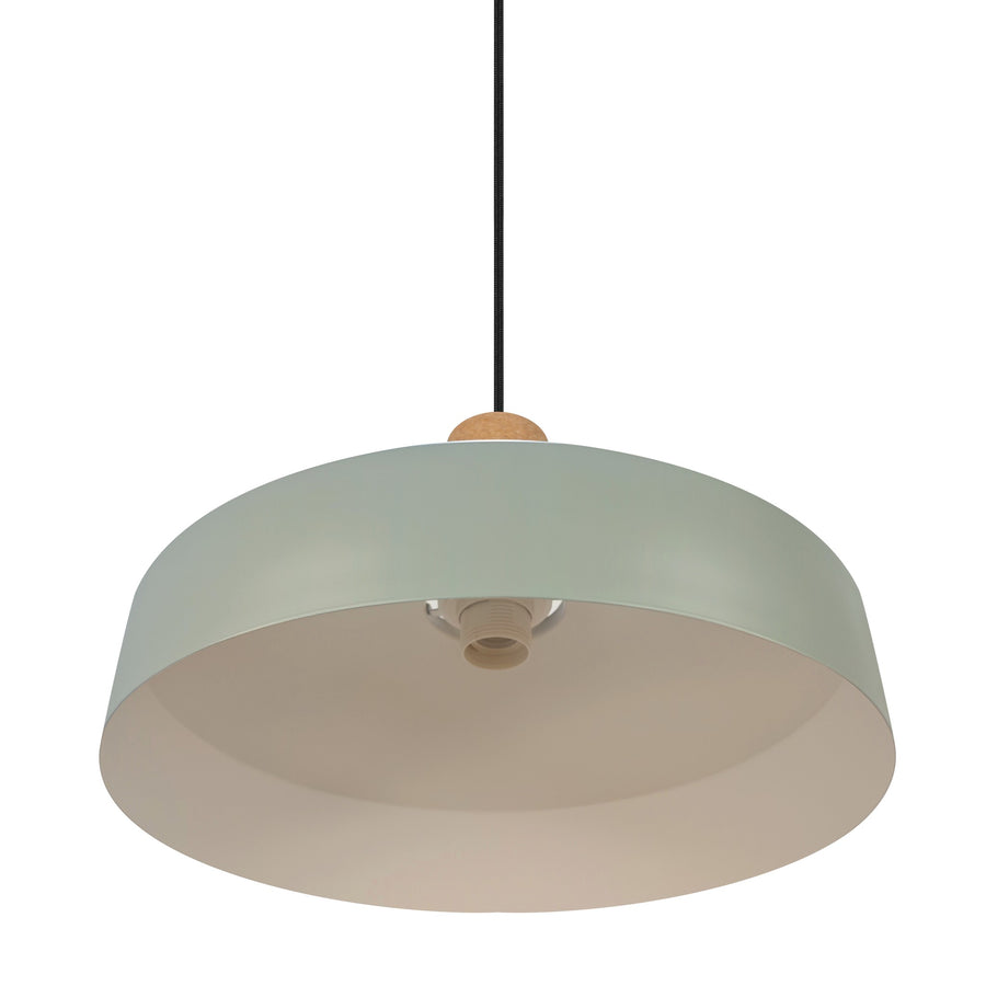Vue par-dessous du luminaire dévoilant la douille et l'intérieur beige de l'abat-jour