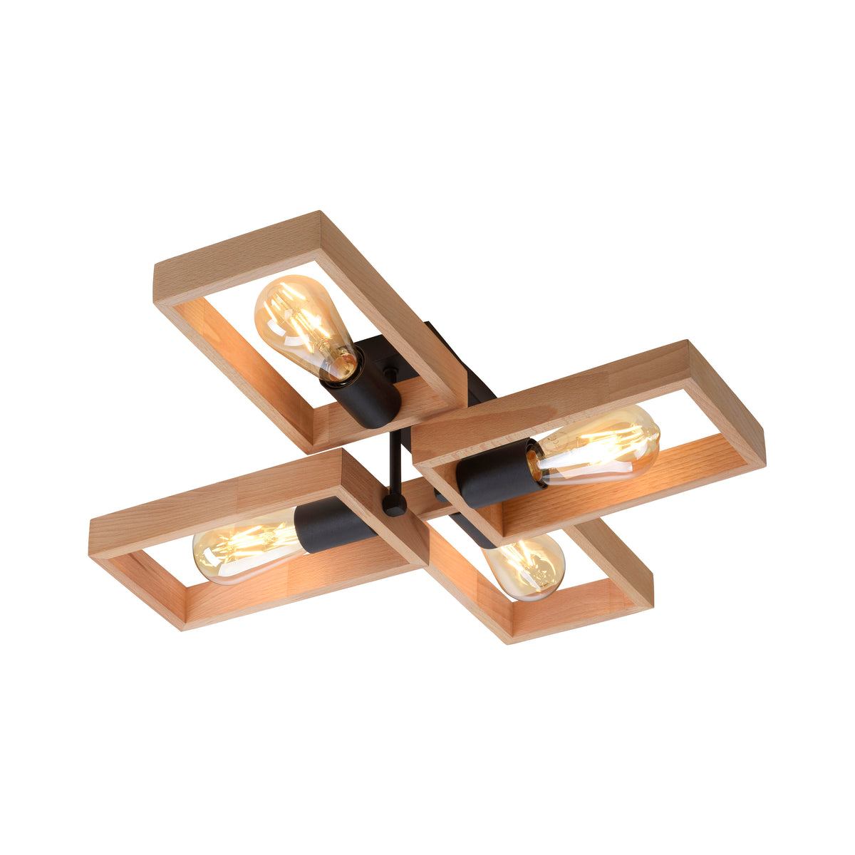 Plafonnier Franky 4 lumières noir et bois