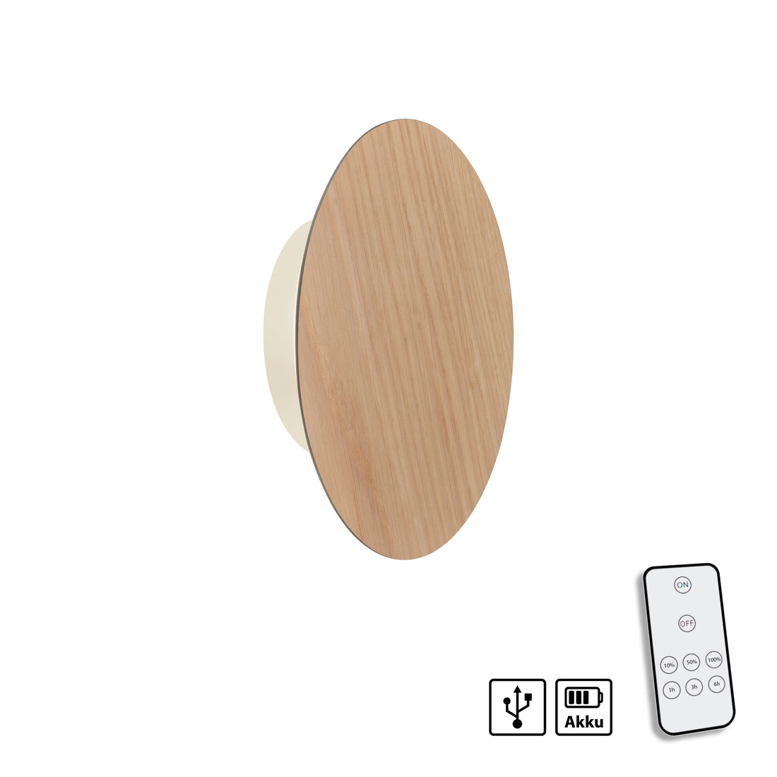 Applique murale sans fil Puntua bois, H 18 cm