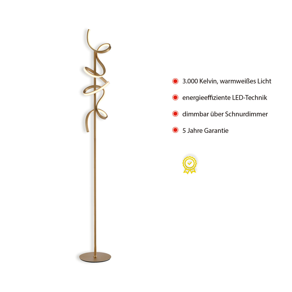 Fiche produit allemande : 3000 kelvin, LED, variateur, cinq ans de garantie