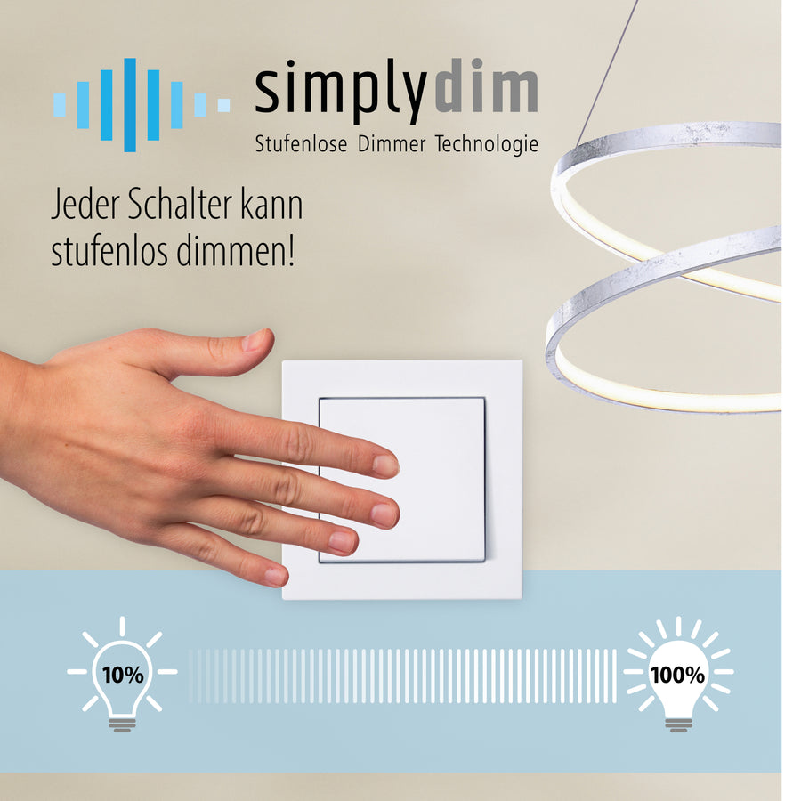 Illustration du variateur simplement avec main sur interrupteur et spirale lumineuse.