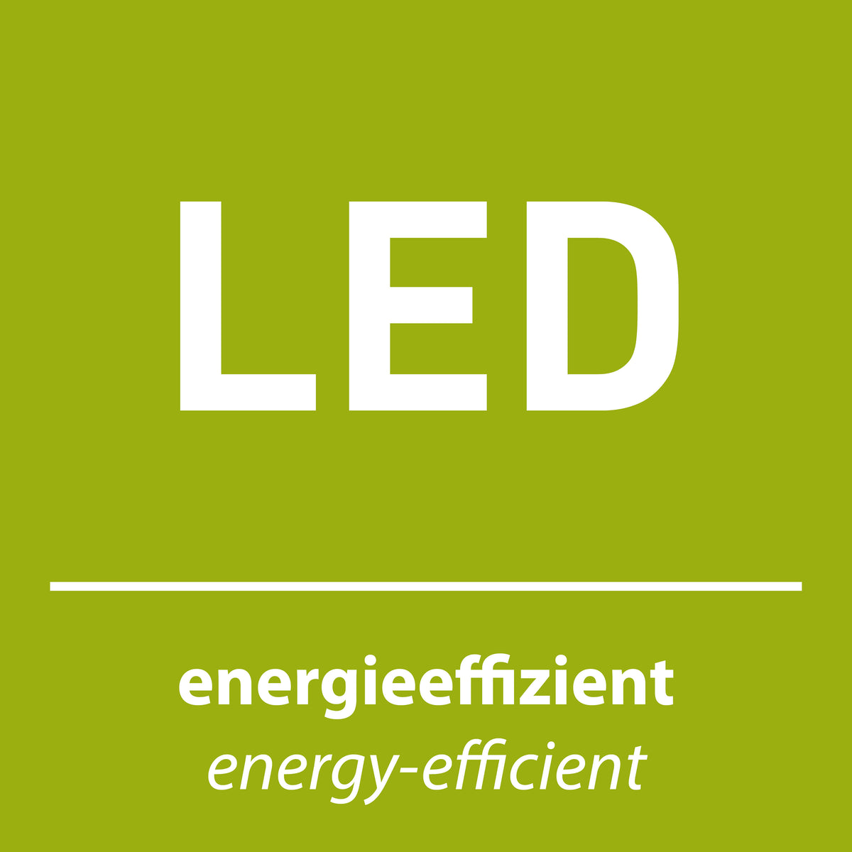 Visuel graphique vert affichant le logo LED et mention économe en énergie