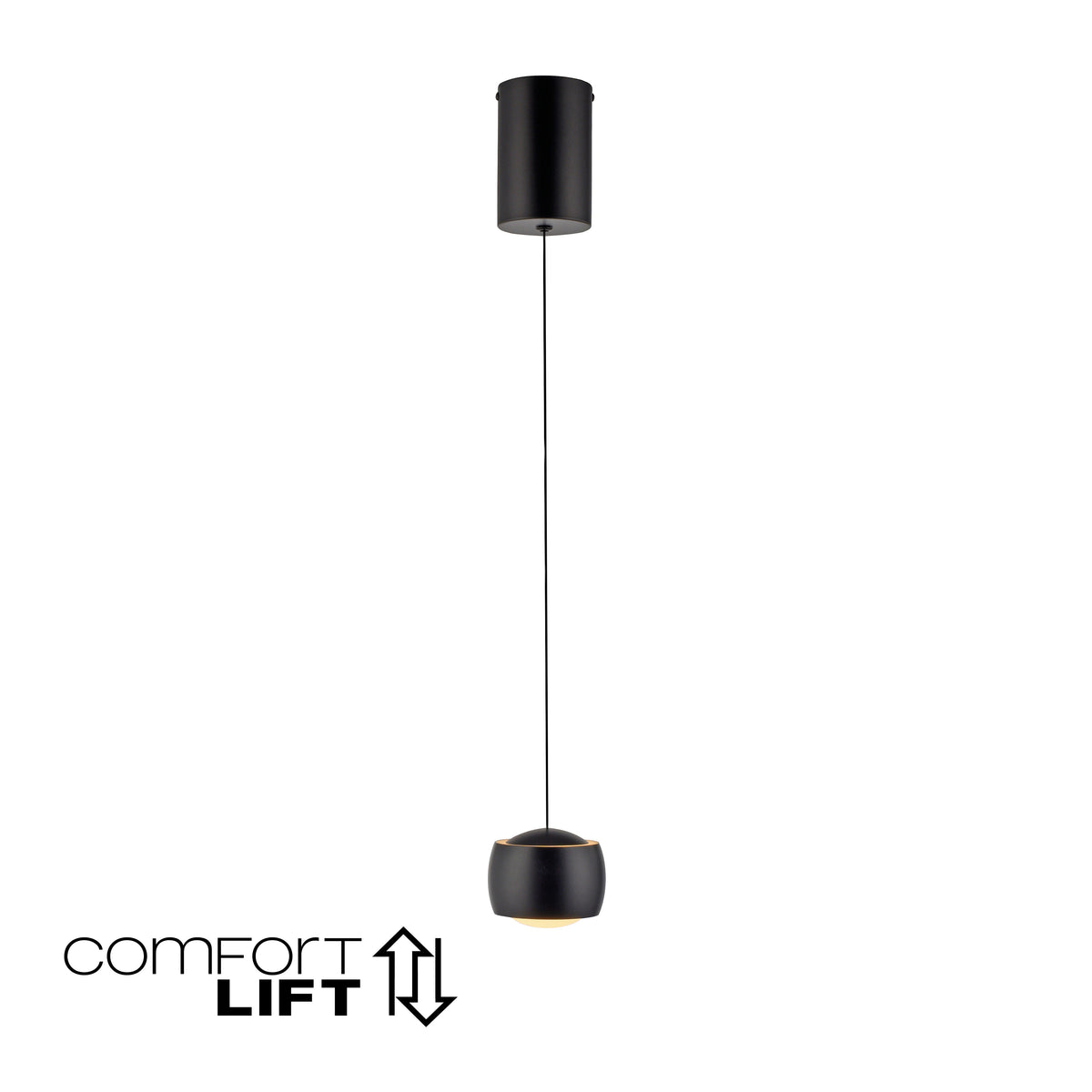 Photo produit sur fond blanc montrant la suspension noire et son câble fin.