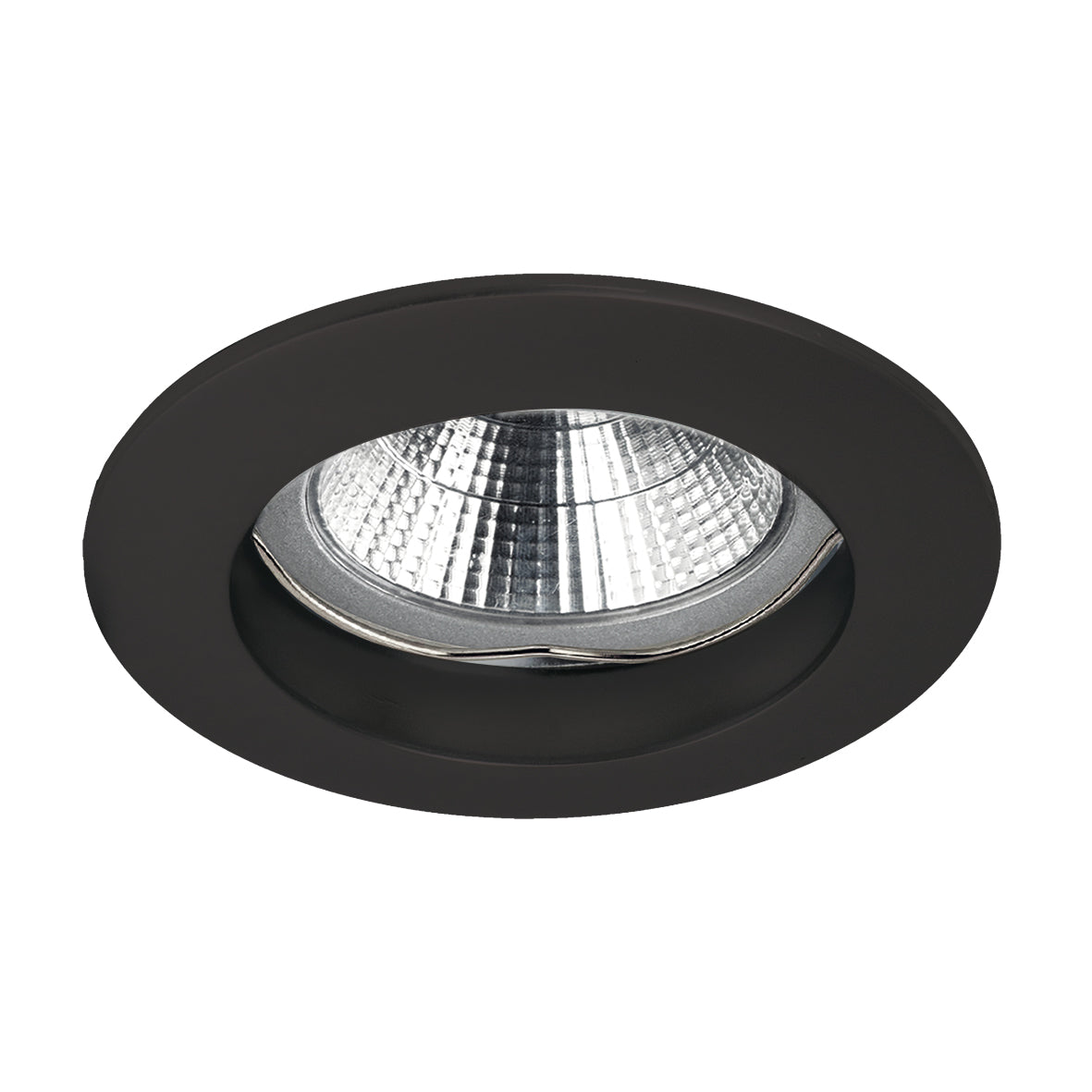 Spot encastrable rond noir mat avec réflecteur strié et ampoule GU5.3 visible