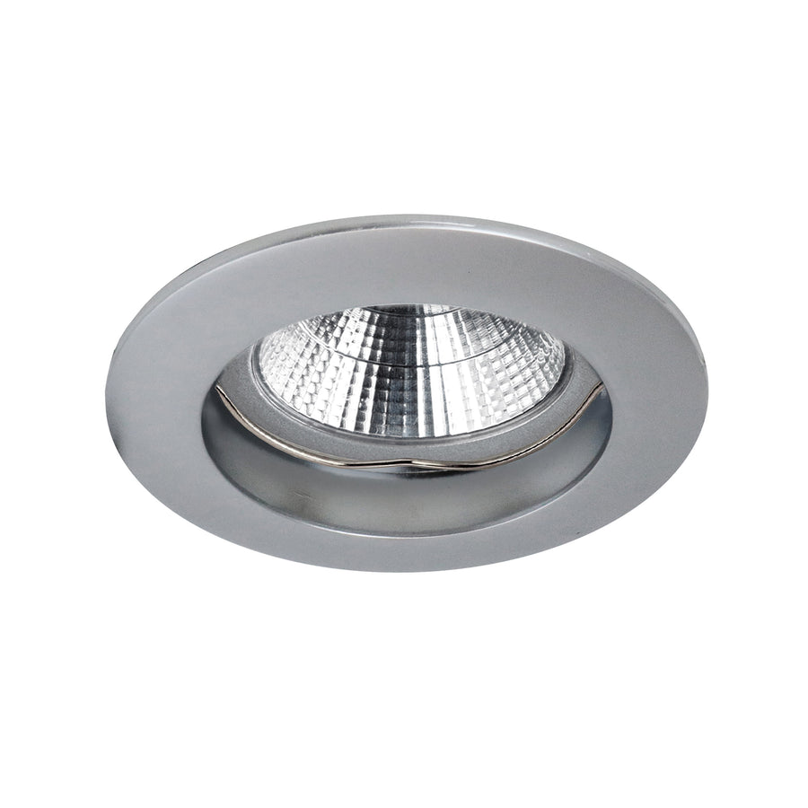 Spot encastrable rond gris argenté, collerette métallique et réflecteur strié