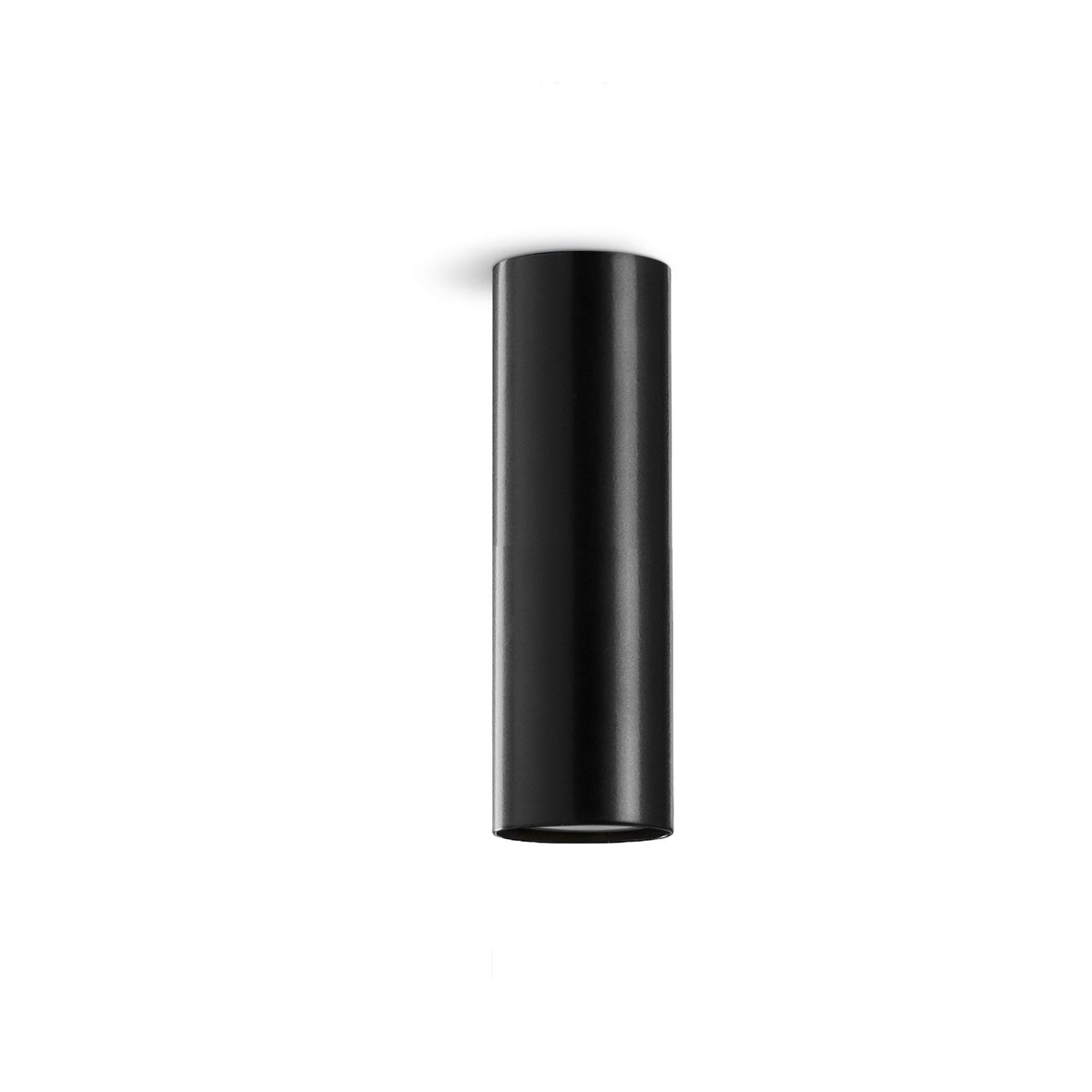 Spot cylindrique noir mat présenté de face sur fond neutre, ouverture orientée vers le bas