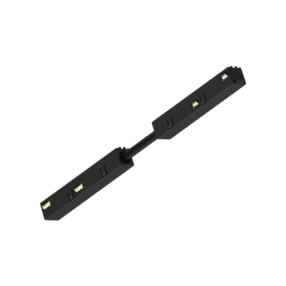 Version noire de la jonction flexible pour rail 48 V, présentée en vue oblique.