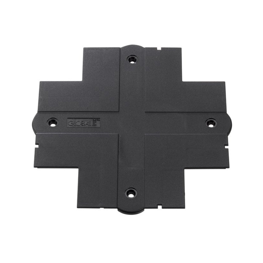 Embout noir pour rail triphasé présenté à plat, face supérieure lisse et trous apparents