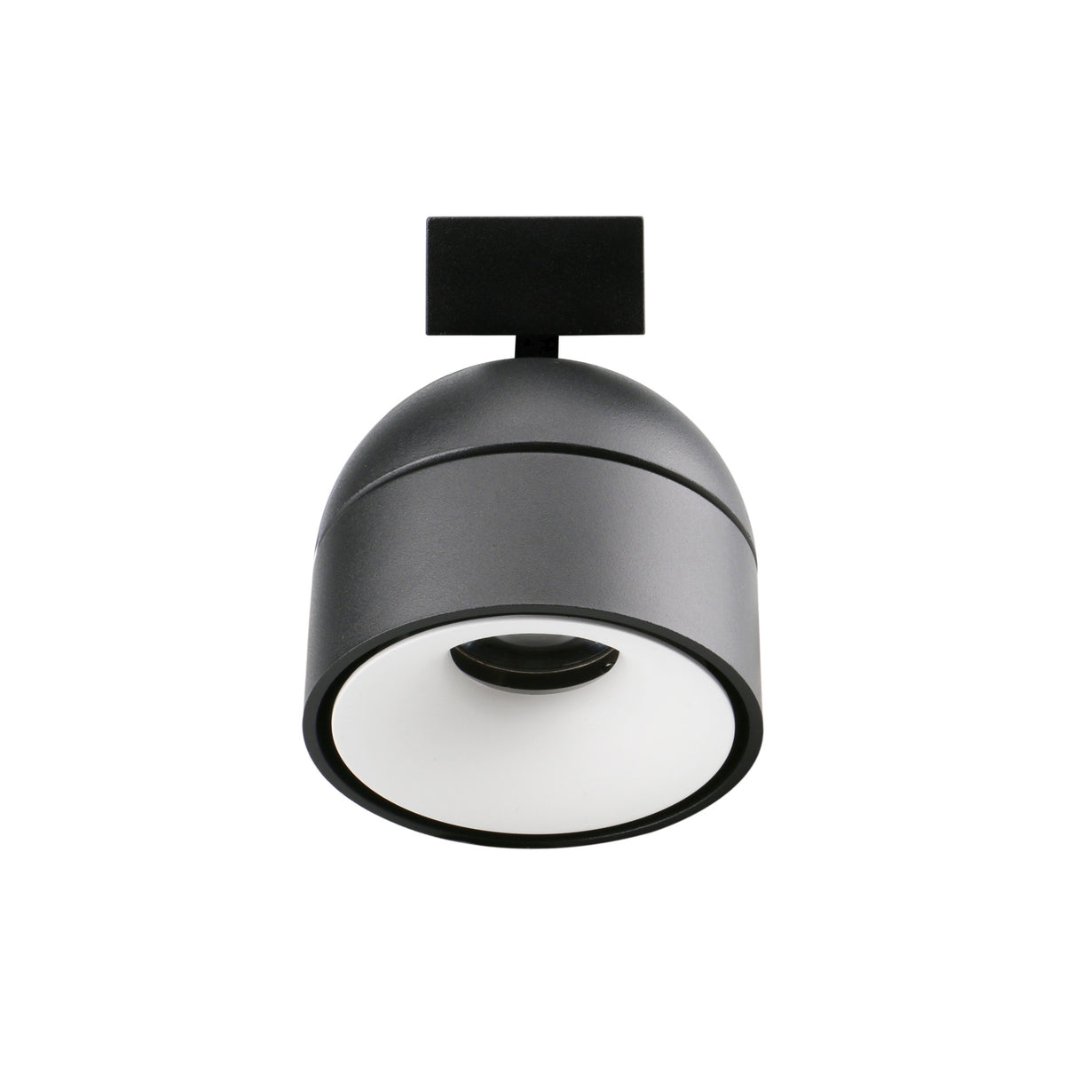 Applique noire de face, diffuseur blanc et pastille centrale noire.