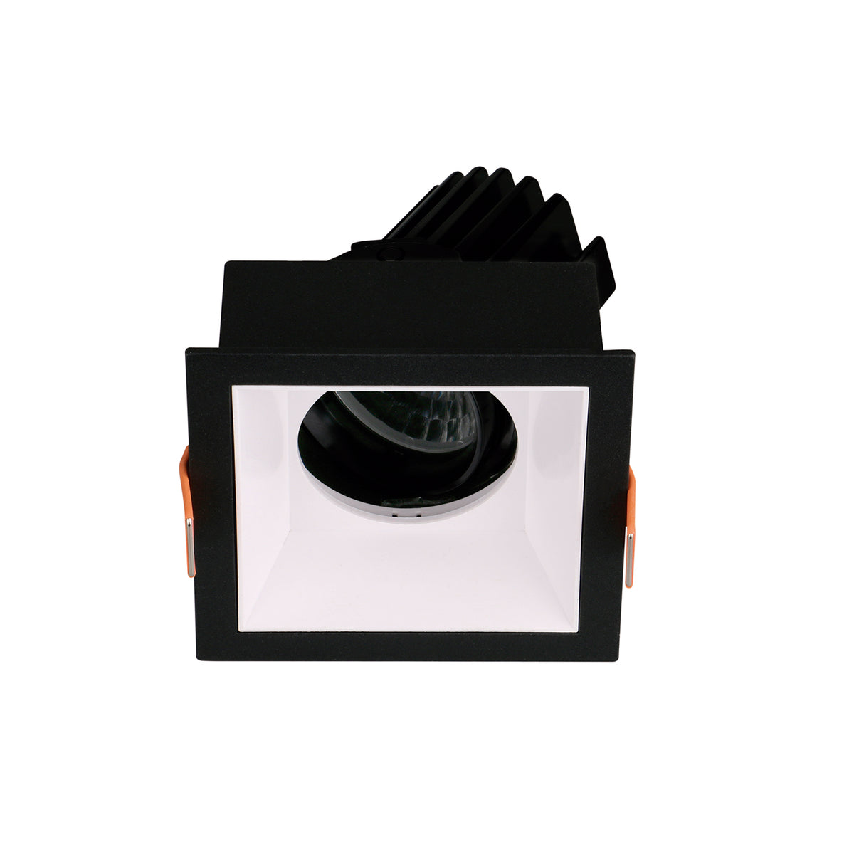 Même spot encastrable avec réflecteur intérieur blanc, optique ronde orientable vue de face.