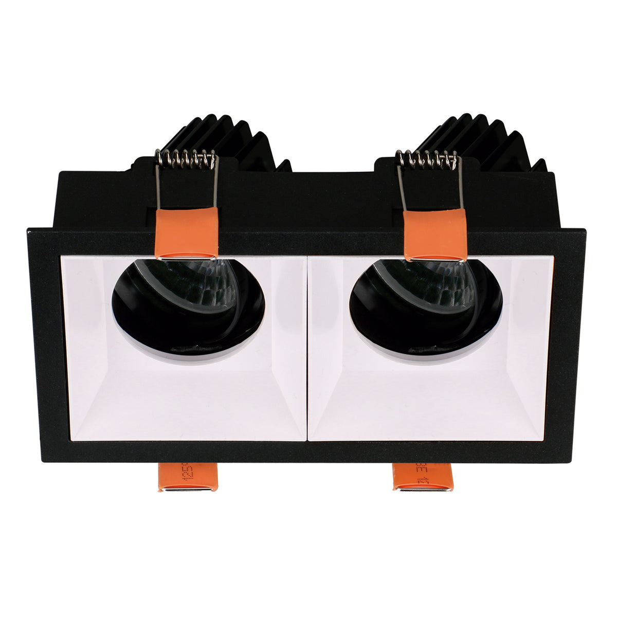 Vue de face du modèle à réflecteur blanc, double spot encastrable et ressorts orange