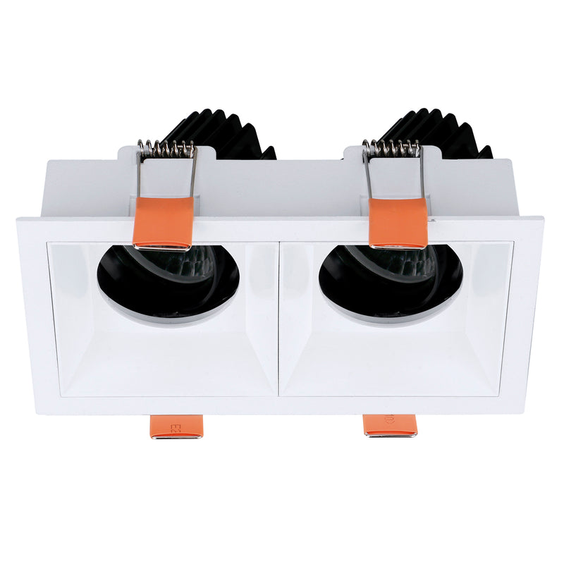 Spot encastrable orientable VIP2 double carré, optique ronde, LED intégrée, variable DALI, extérieur blanc