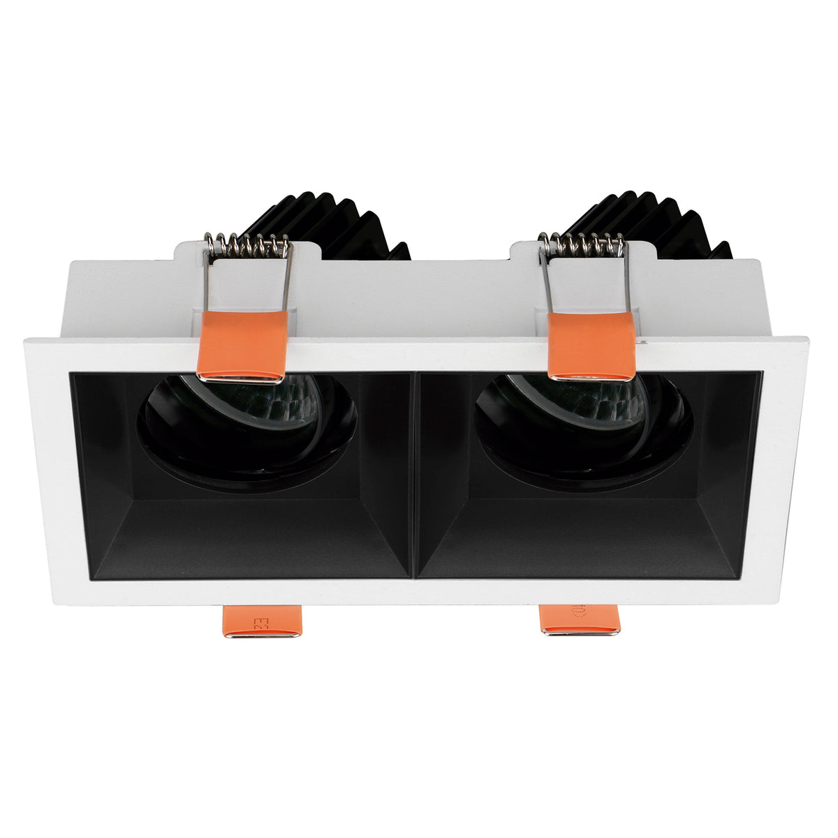 Version à réflecteurs noirs, double spot encastrable et ressorts de fixation orange.