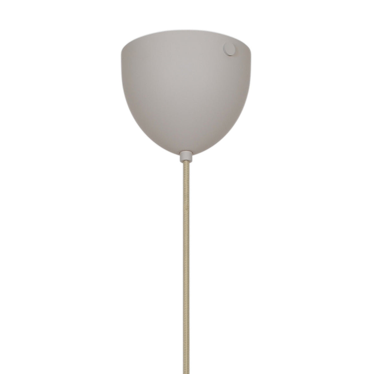 Détail de la rosace blanche et du cordon tressé beige de fixation
