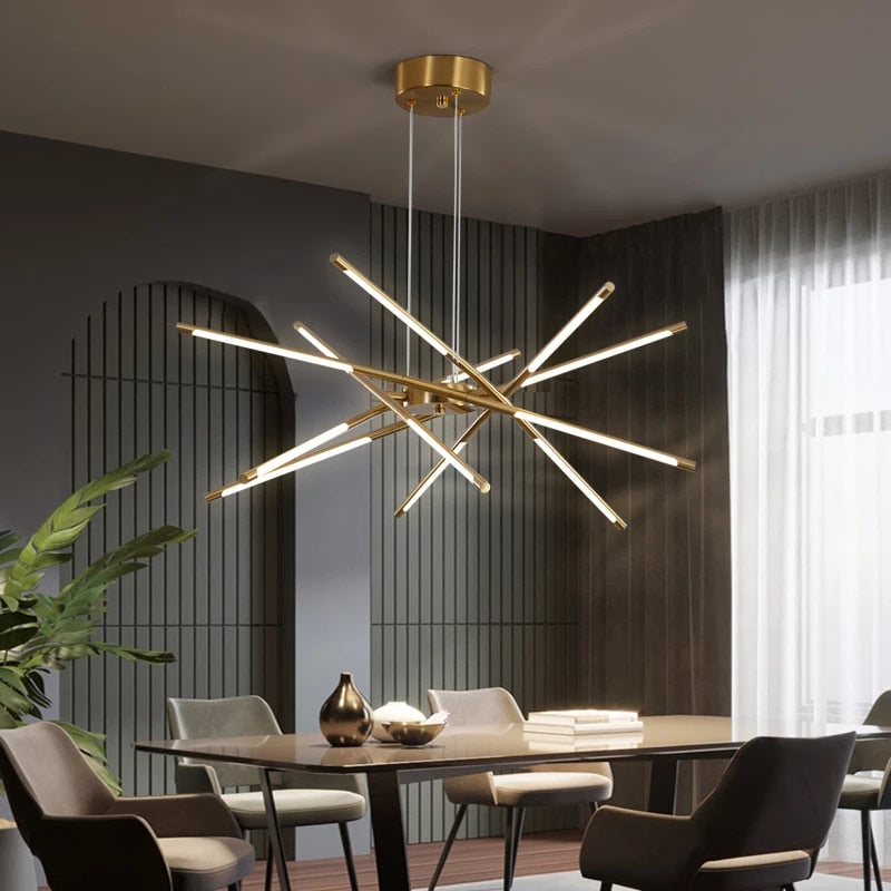 lustre-moderne-salle-a-manger | Designix - Lustre Or 10 Têtes - https://designix.fr